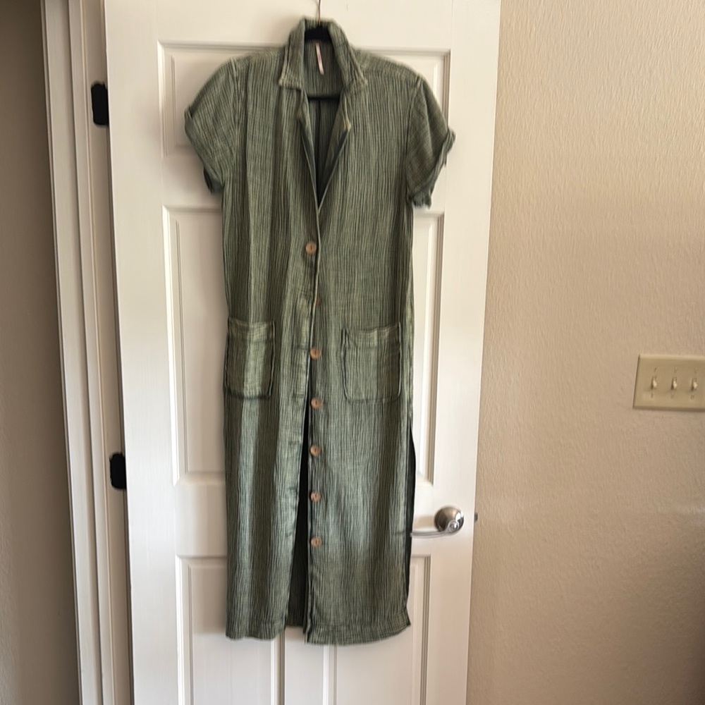 Free People Green Buttoned Maxi Dress